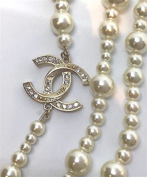 chanel silver necklace logo|chanel pearl long strand necklaces.